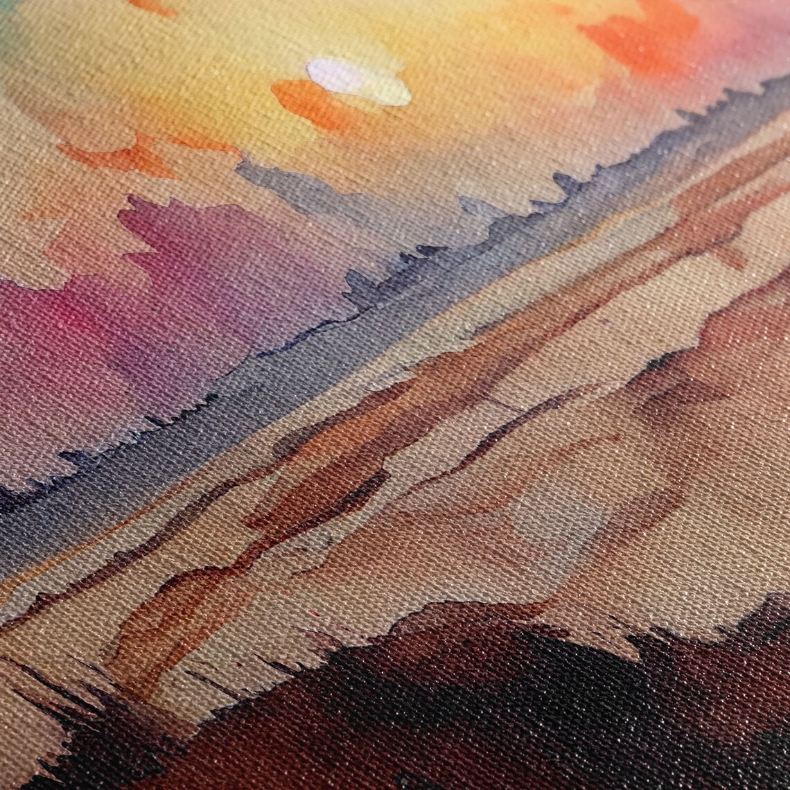 Watercolor Landscape Sunset, Hazy Sky Art Print - Image 2