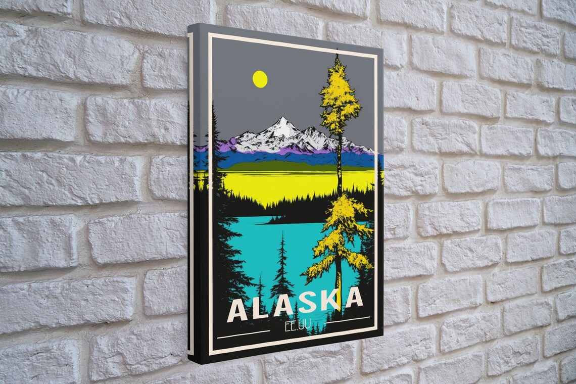 Alaska Snowy Mountain Lake Pine Trees Night Vintage Travel Art Poster - Image 6