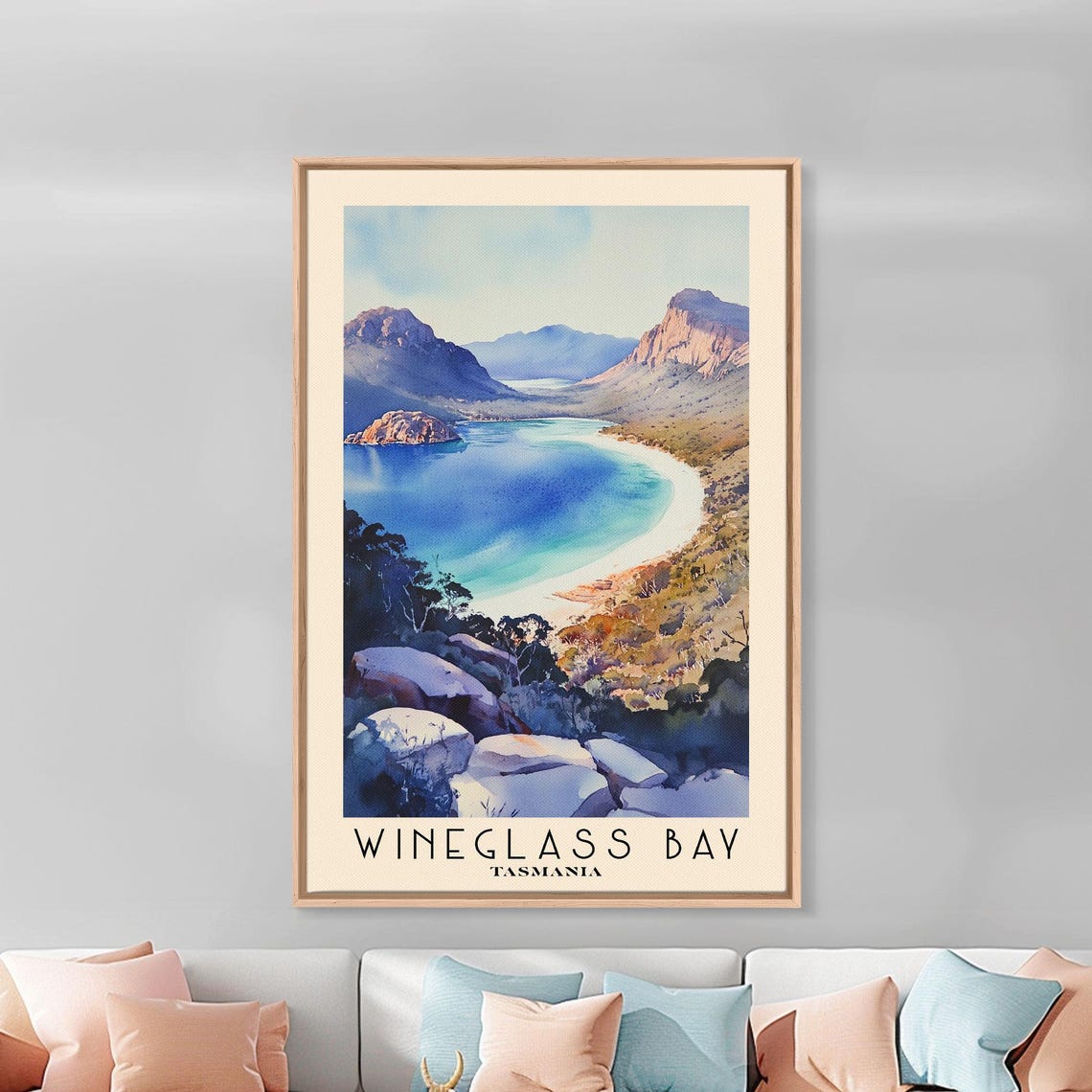 Wineglass Bay Tasmania Crescent Beach Blue Water Mountain View Poster - Image 2