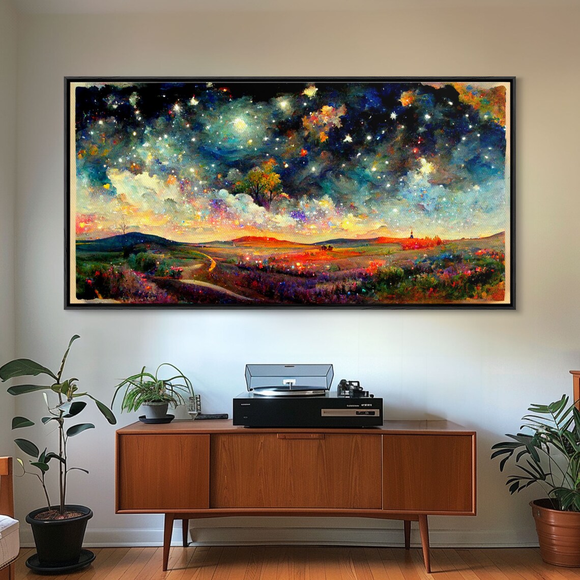 Starry Night Sky Landscape, Abstract Art Print - Image 3
