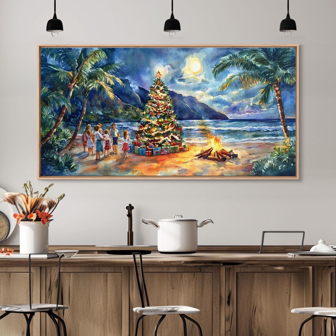 Hawaiian Christmas Beach Scene, Tropical Holiday Poster - Image 2