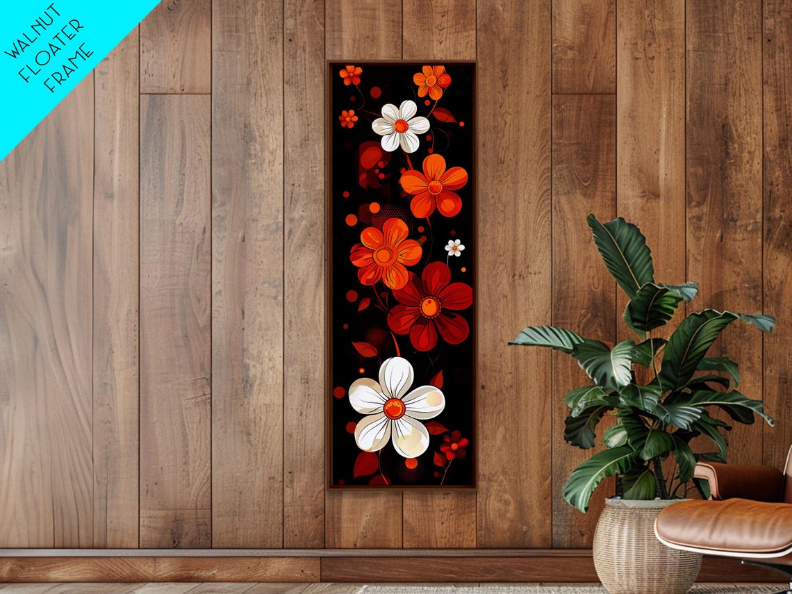 Bold Red Orange Floral Pattern Black Background Modern Art Poster - Image 5