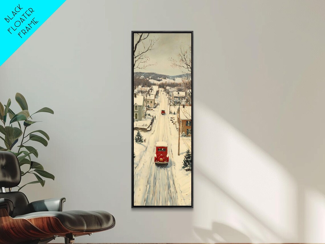 Vintage Red Car Snowy Main Street Winter Wonderland Christmas Poster - Image 4