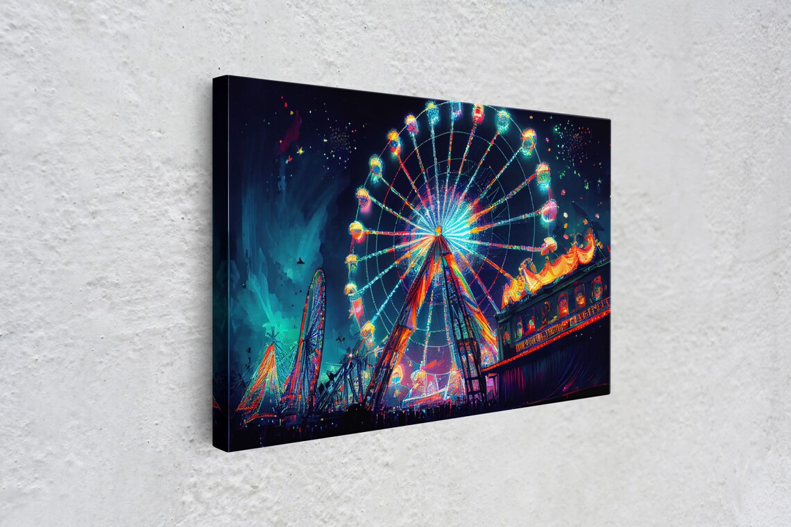 Vaporwave Ferris Wheel Watercolor Art Print, Boardwalk - Image 4