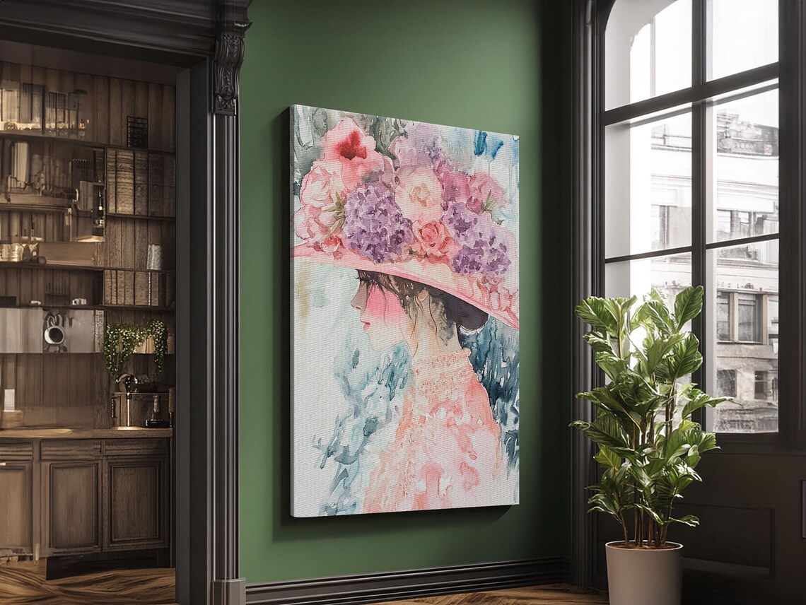 Woman Floral Hat Watercolor Portrait Garden Blossom Elegant Poster
