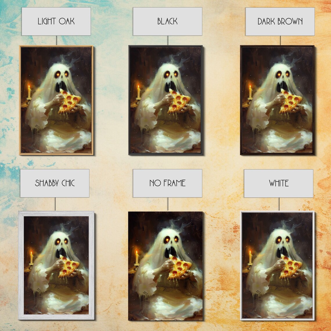 Hungry Ghost Eating Pepperoni Pizza Spooky Funny Candlelit Poster - Image 2