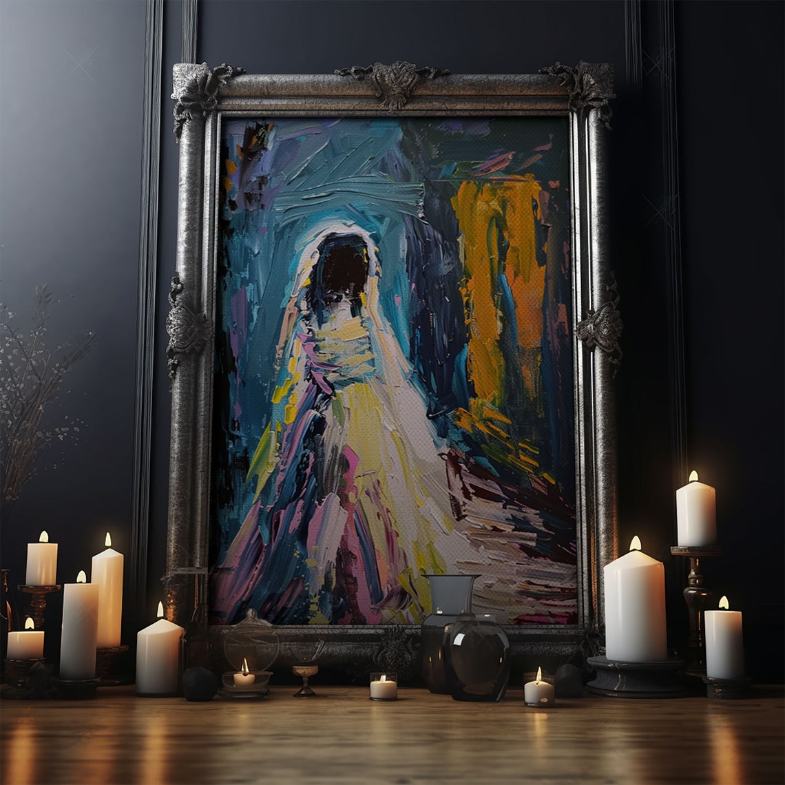 Haunted Veiled Ghost Abstract Colorful Impasto Painting Art Poster - Image 4