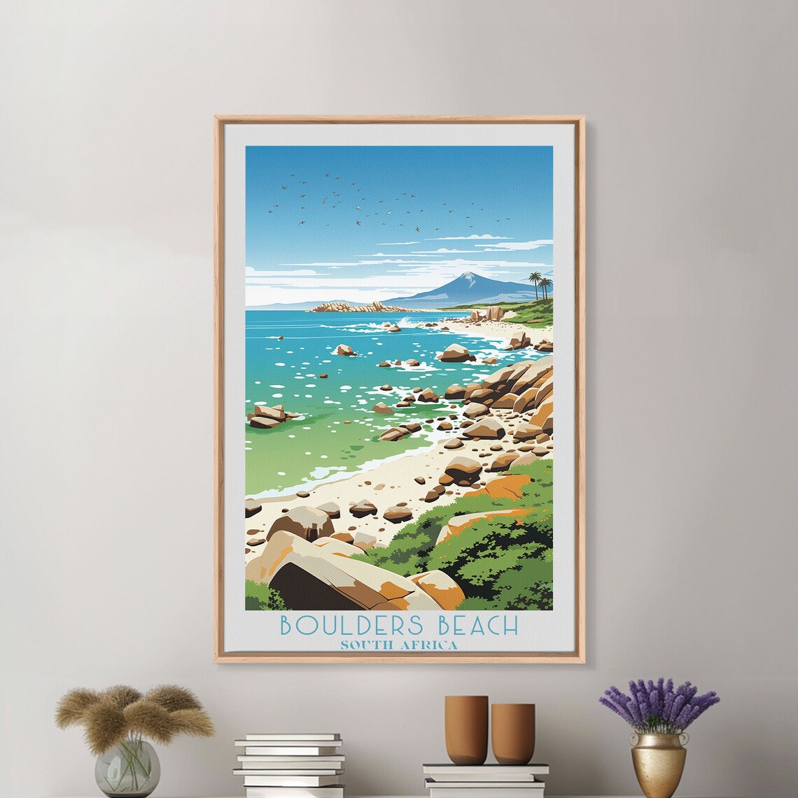 Boulders Beach South Africa Rocky Shore Turquoise Waves Poster - Image 2