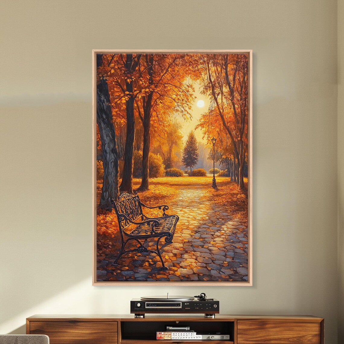 Autumn Park Bench Scene, Rustic Fall Wall Art Print - Image 5