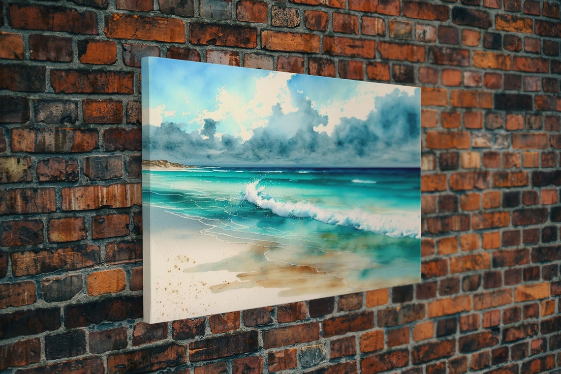 Ocean Wave Watercolor Dramatic Storm Clouds Foamy Breakers Art Poster - Image 5