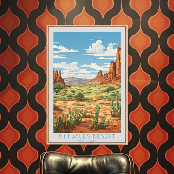 Pinnacles Desert Retro Travel Poster Original Framed Print Usa Travel Decor Vintage Style Home Decor Travel Print Wall Art