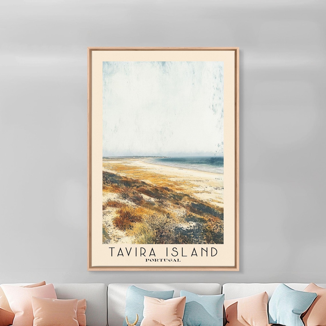 Tavira Island Portugal Wide Sandy Beach Dunes Golden Grasses Poster - Image 2