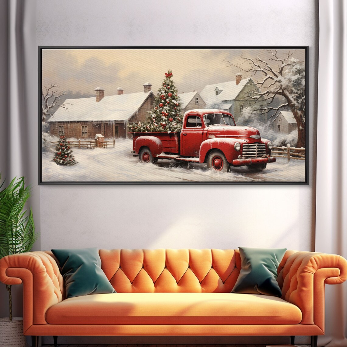Vintage 1950s Red Truck Christmas Trees, Farmhouse Art Print - Image 5