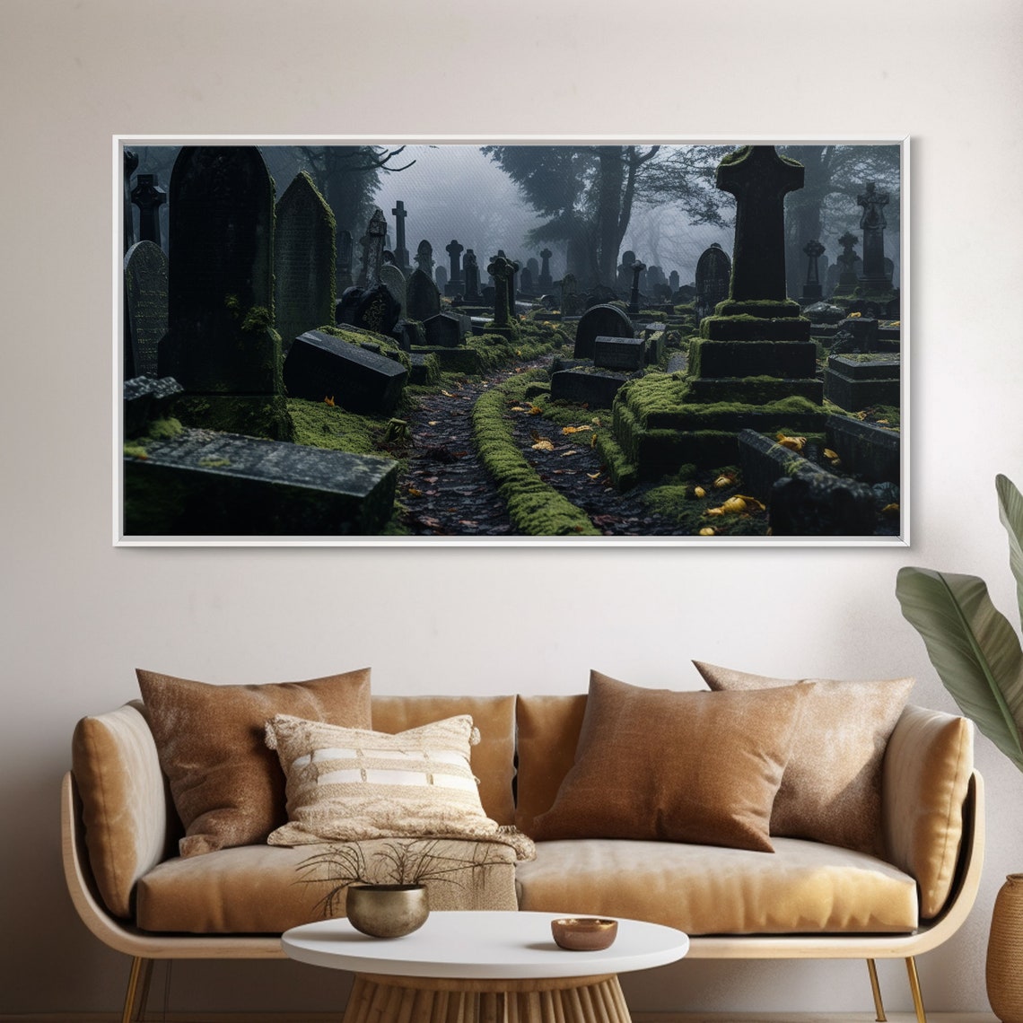 Moss Covered Cemetery Haunted Graveyard Fog Spooky Halloween Wall Art - Image 6