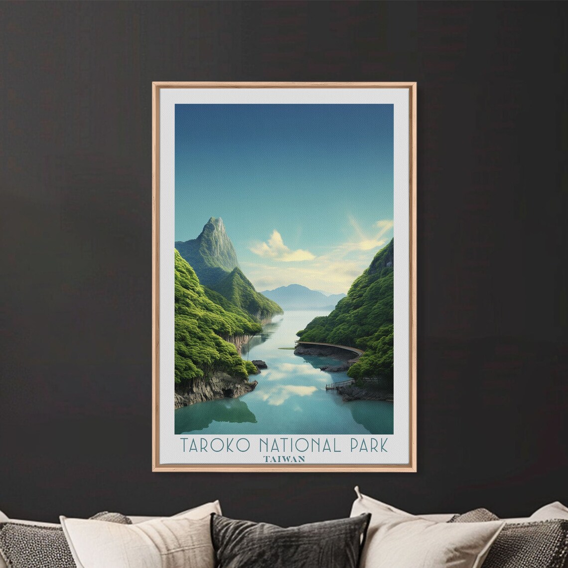Taroko National Park Taiwan Marble Gorge River Green Peaks Travel Poster