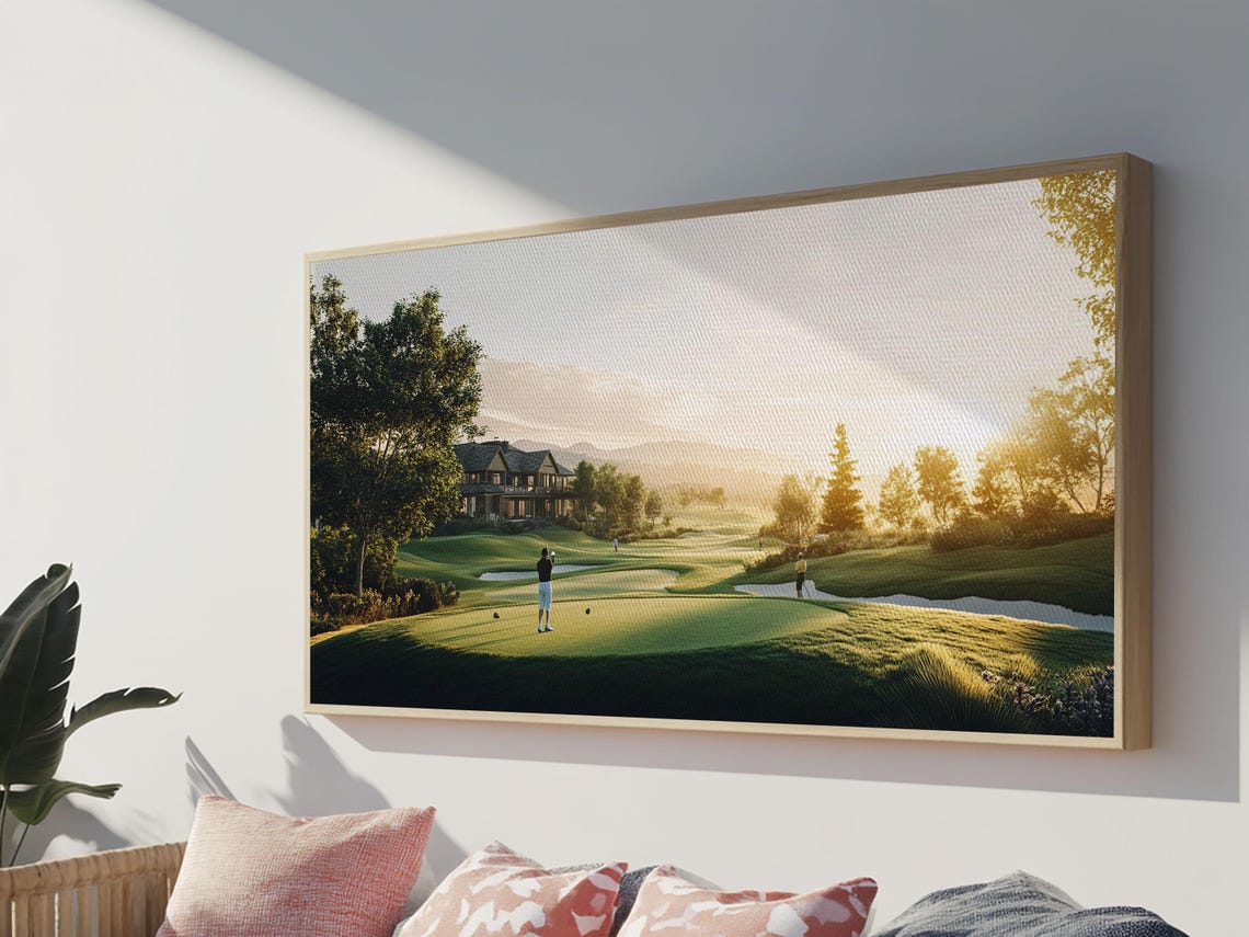 Golf Course Golden Hour Panoramic Landscape Clubhouse Sunset Poster - Image 2