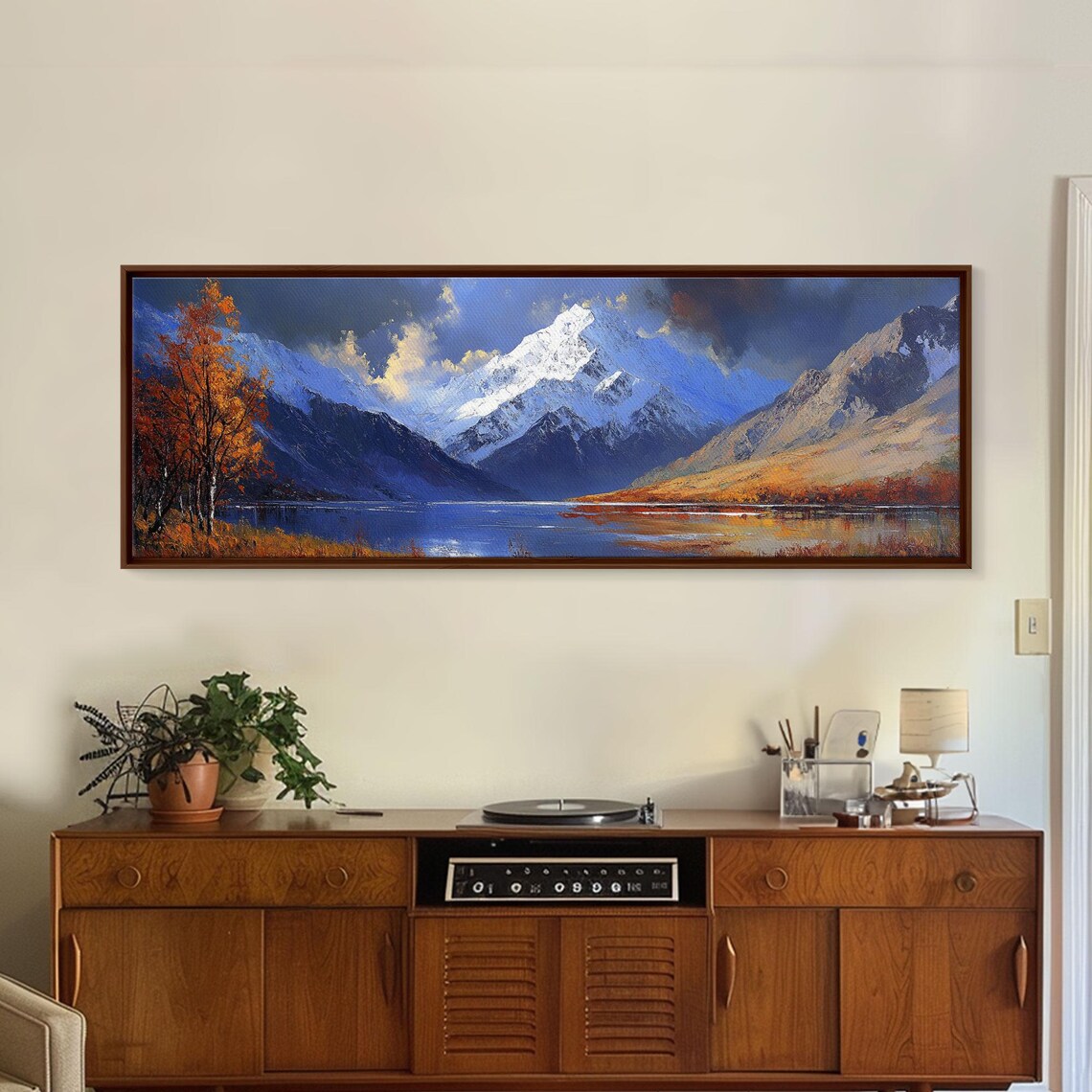 Snow Capped Mountain Lake Autumn Birch Golden Hour Landscape Poster - Image 5