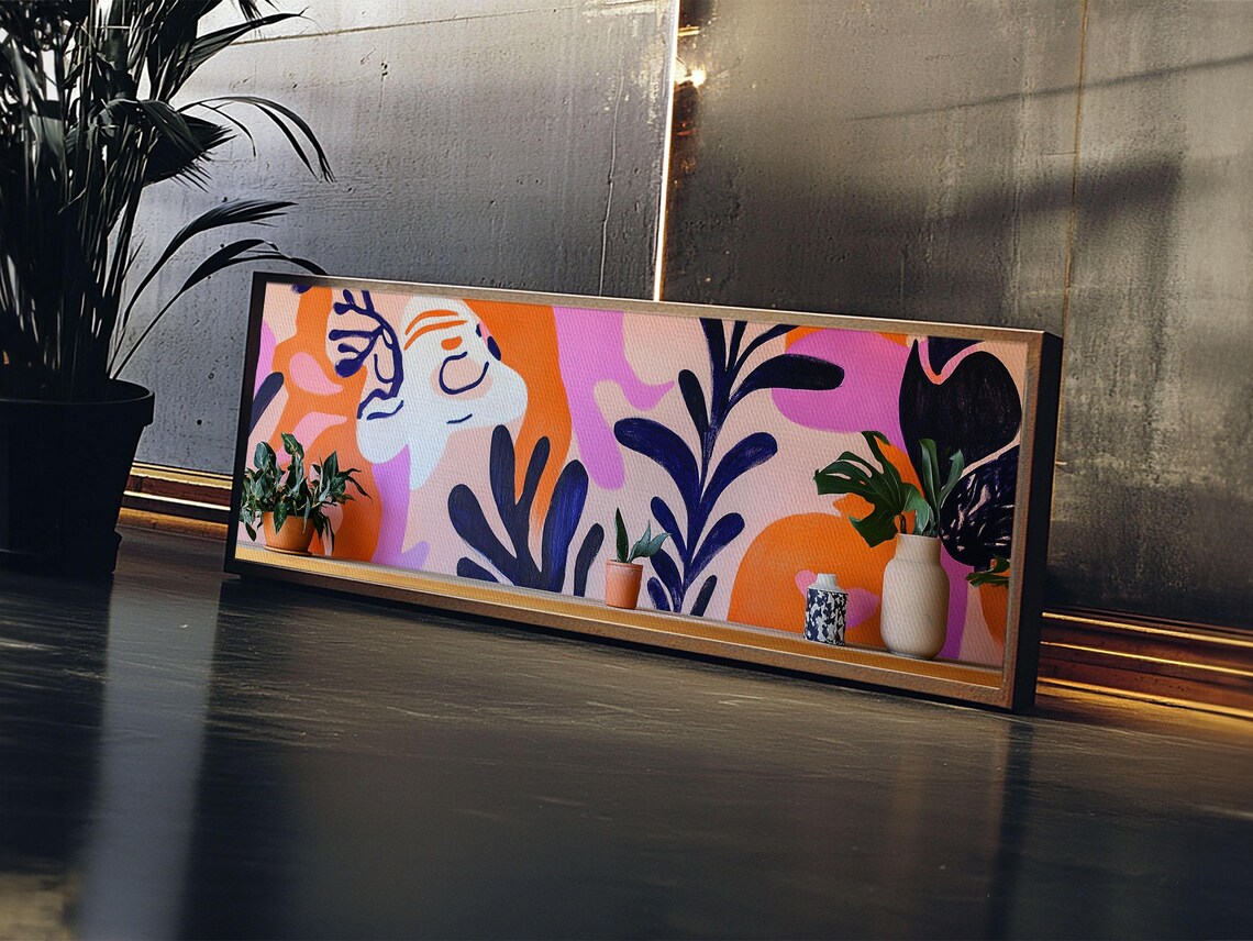 Playful Botanical Abstract Face Panoramic Pink Orange Modern Art Poster - Image 5