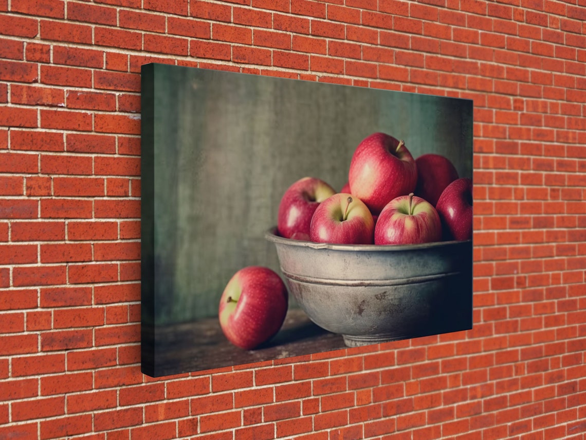 Red Apples In Rustic Bowl Moody Still Life Photography Kitchen Poster - Image 2
