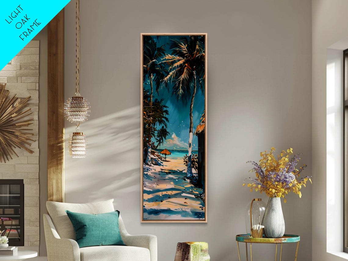 Palm Trees Over Sandy Beach Path With Umbrella Bright Tropical Poster - Image 3