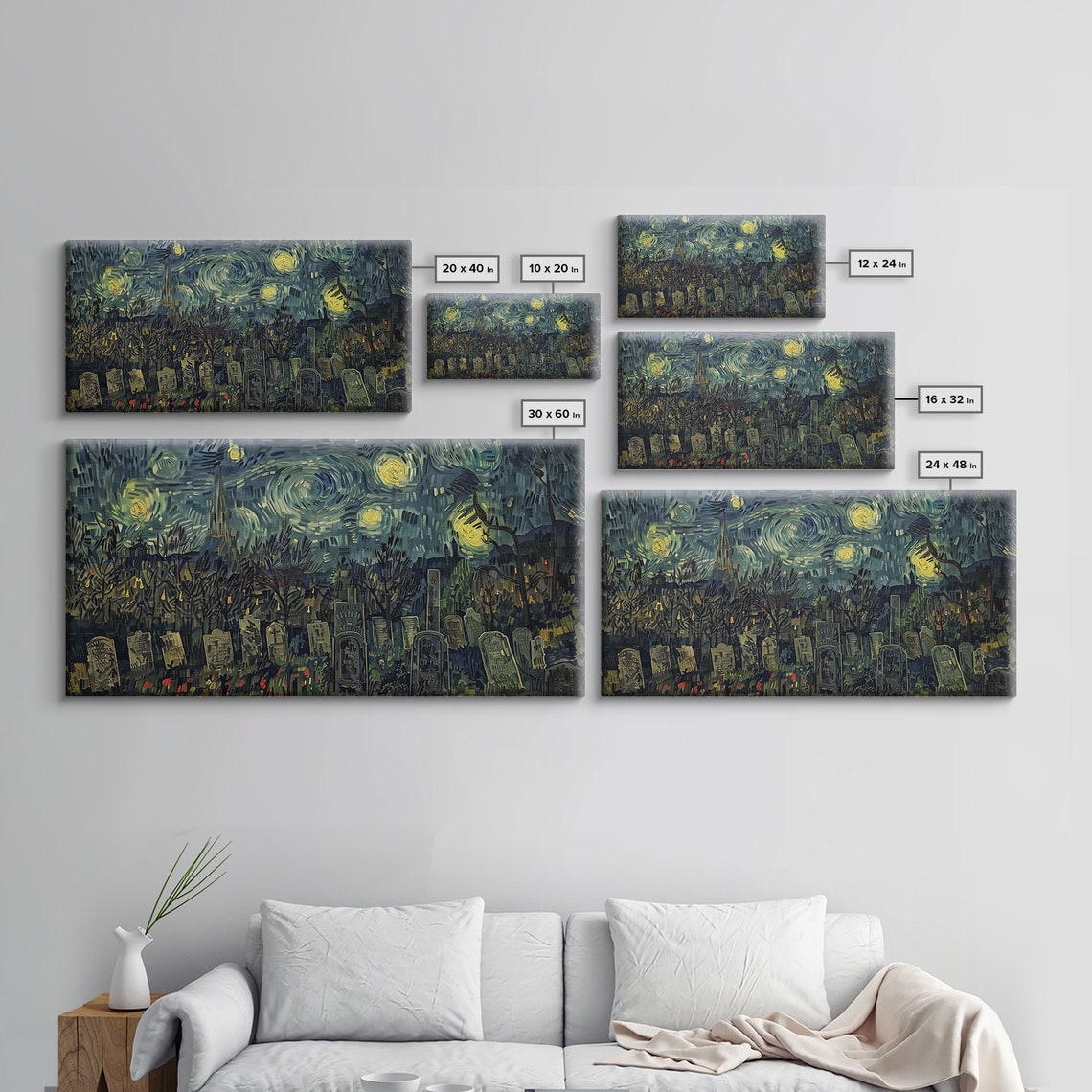 Starry Night Inspired Haunted Cemetery Framed Print Spooky Season Gift Idea Halloween Decor Halloween Prop - Image 2