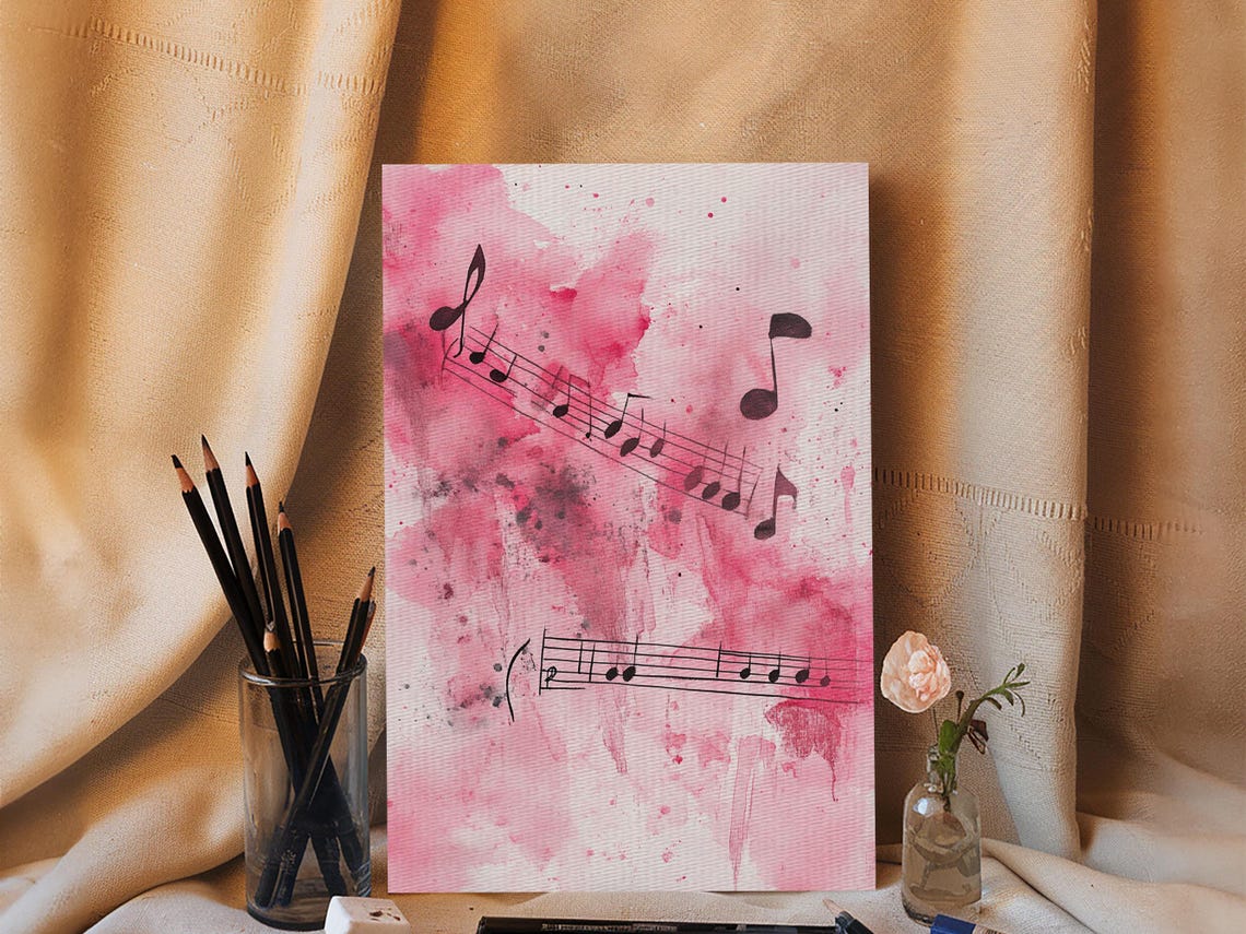 Musical Notes Pink Watercolor Abstract Music Lover Art Print - Image 4