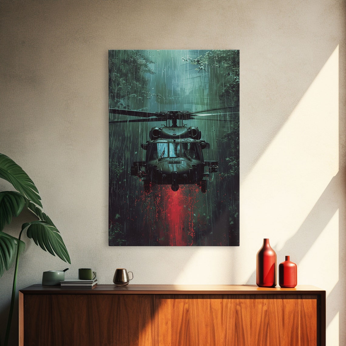 Black Helicopter Rainy Jungle Night Mission Military Art Poster - Image 4