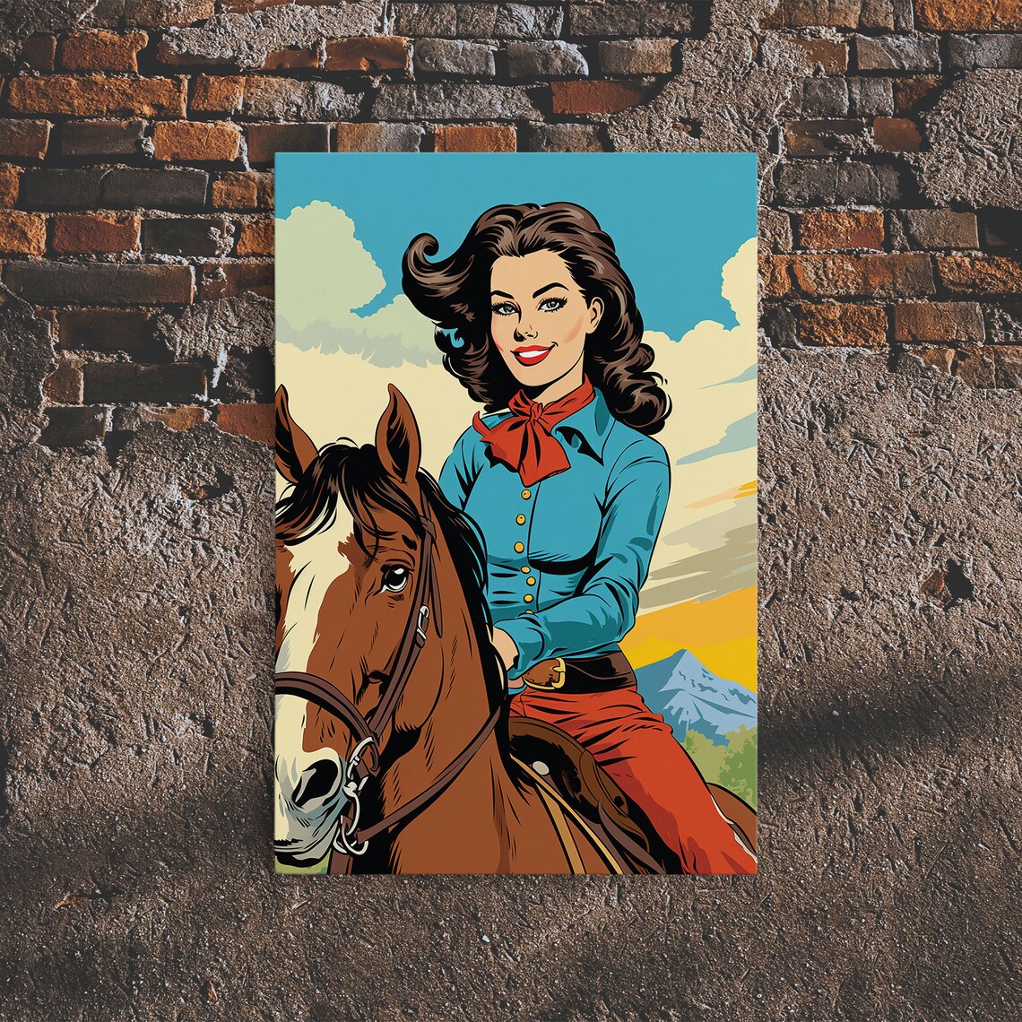 Cowgirl Oil Painting Print, Vintage Western Art