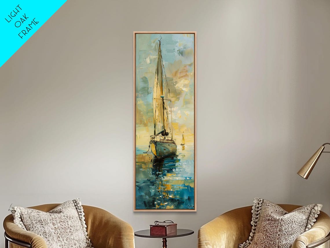 Sailboat With Golden Sails On Calm Water Impressionist Nautical Poster - Image 5