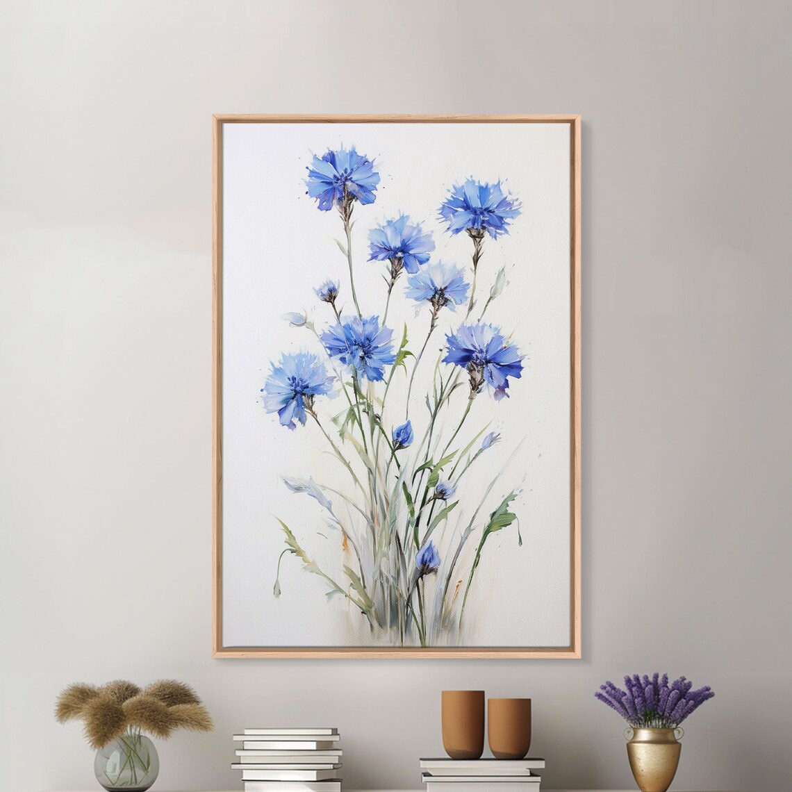 Blue Bachelor Buttons Still Life, Botanical Art Print - Image 6