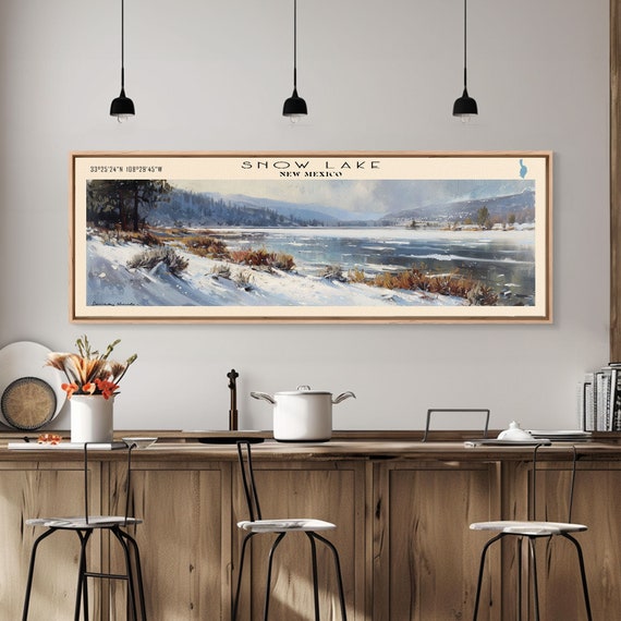 Snow Lake New Mexico Panoramic Framed Print Lake House Decor Wall Art Travel Poster Serene Lake Scene Bedroom Decor