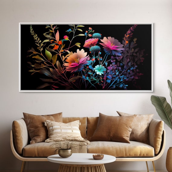 Wild Flower Art Black Background Framed Print Art Mothers Day Watercolor Painting Of Flowers On Living Room Art