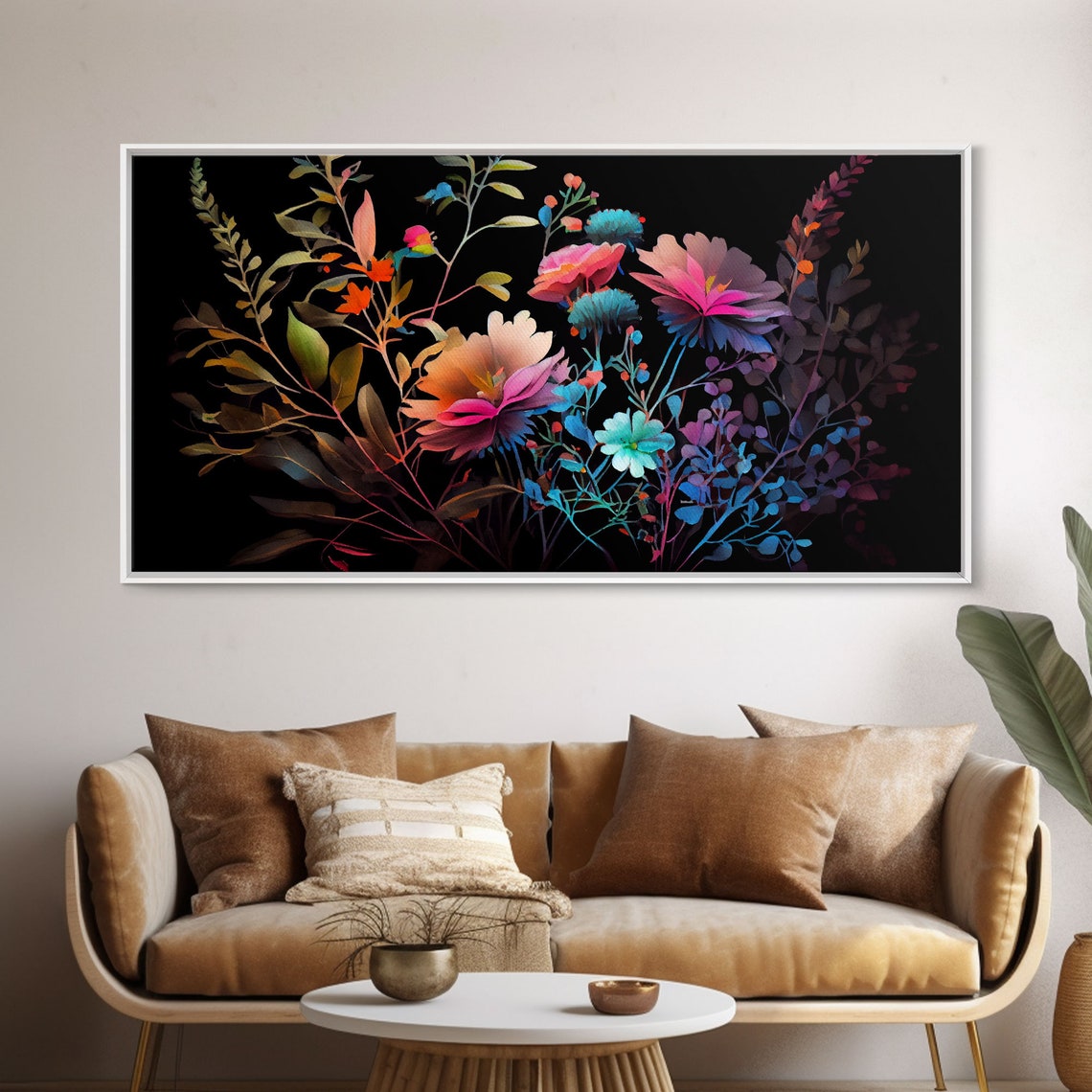 Wild Flower Art Black Background Framed Print Art Mothers Day Watercolor Painting Of Flowers On Living Room Art