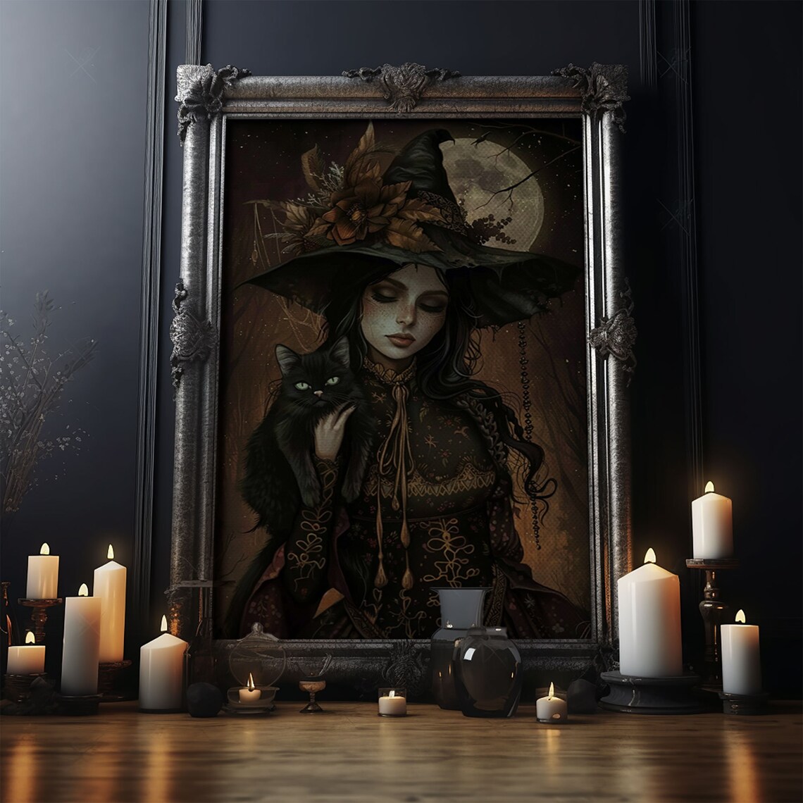 The Witch And Black Cat, Spooky Victorian Art Print - Image 4