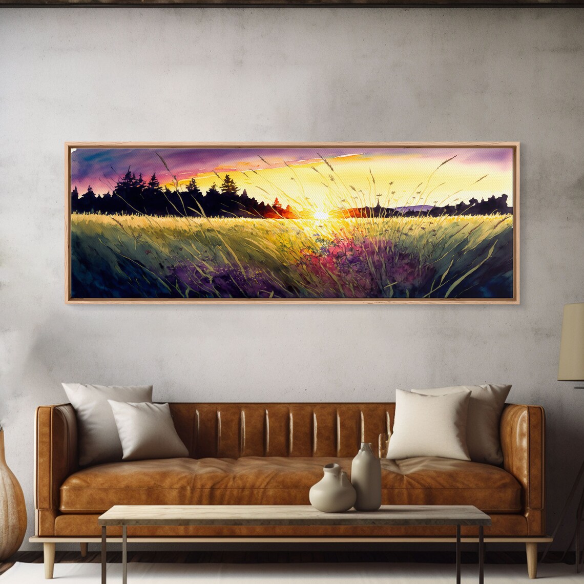 Texas Prairie Sunset Watercolor Wall Art Print