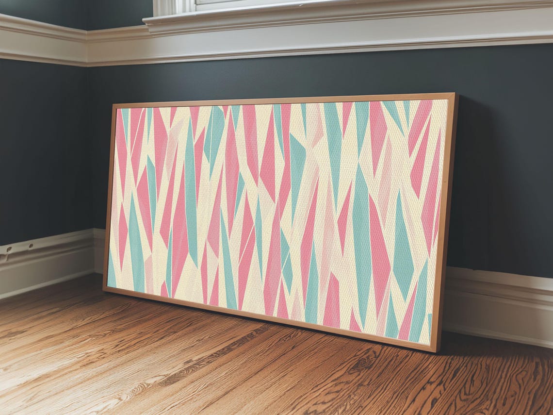 Pastel Mid Century Modern Art Retro Geometric Wall Art Framed Print Modern Abstract Painting Bold Bright Colors - Image 2