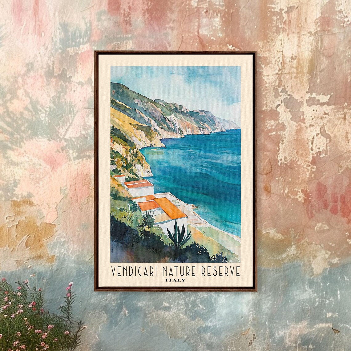 Vendicari Nature Reserve Italy Turquoise Bay Watercolor Poster - Image 4