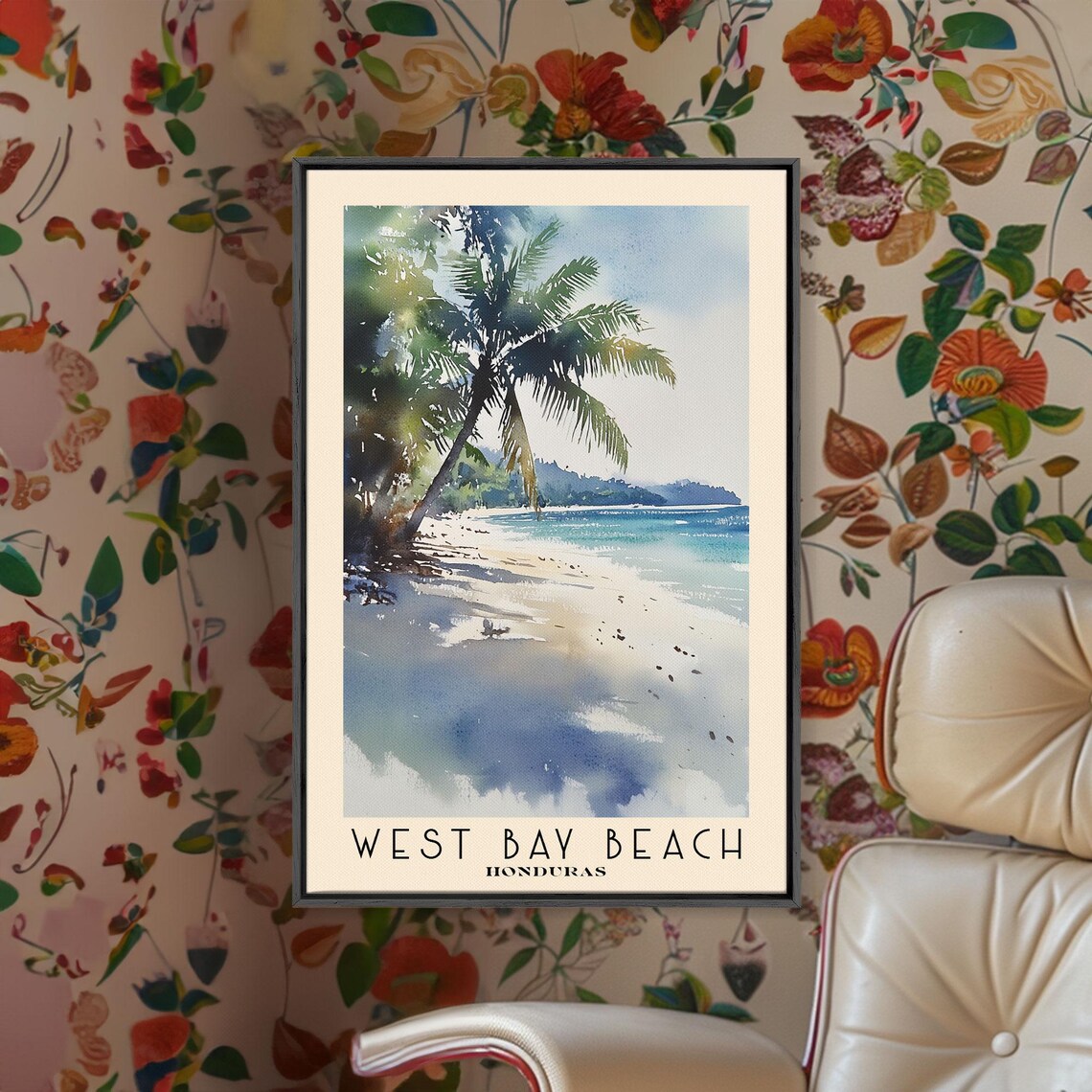 West Bay Beach Honduras Watercolor Vacation Art Print