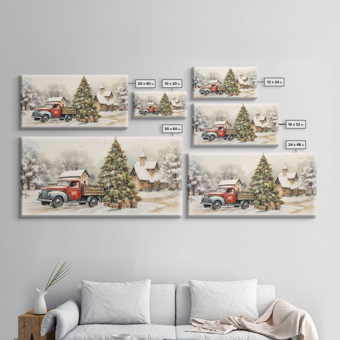 Vintage Red Truck Christmas Tree Farmhouse Art Print - Image 2
