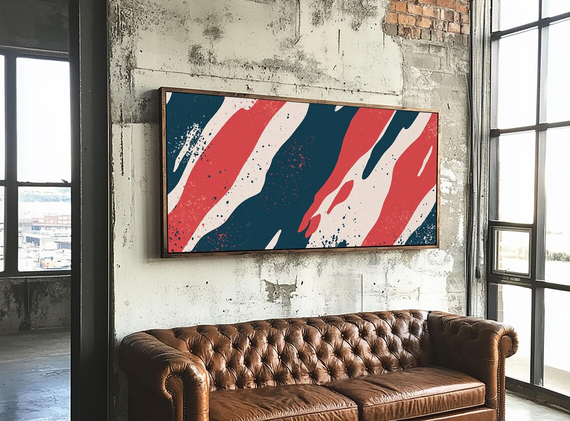 Navy Red Camo Brush Stripe Abstract Minimalist Modern Wall Art Poster - Image 4