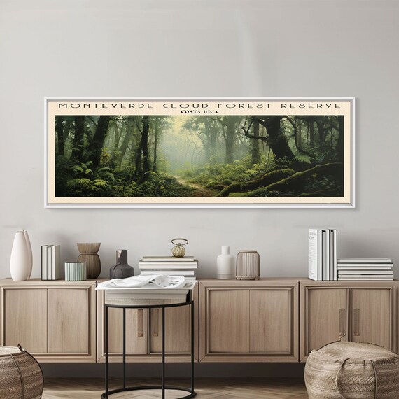 Monteverde Cloud Forest Reserve Retro Travel Poster Panoramic Framed Costa Rica Travel Decor Vintage Home Decor Travel Wall Art