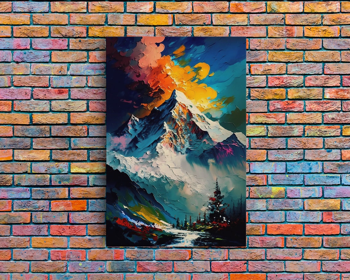 Annapurna Iii Mountain Art Rustic Landscape Framed Print Abstract Oil Painting Nepal Mountains