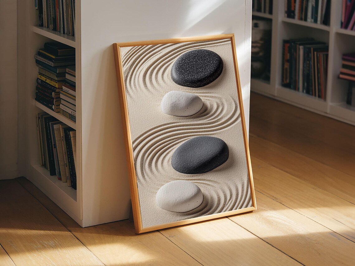 Black White Zen Stones, Wabi Sabi Wall Art Print - Image 5