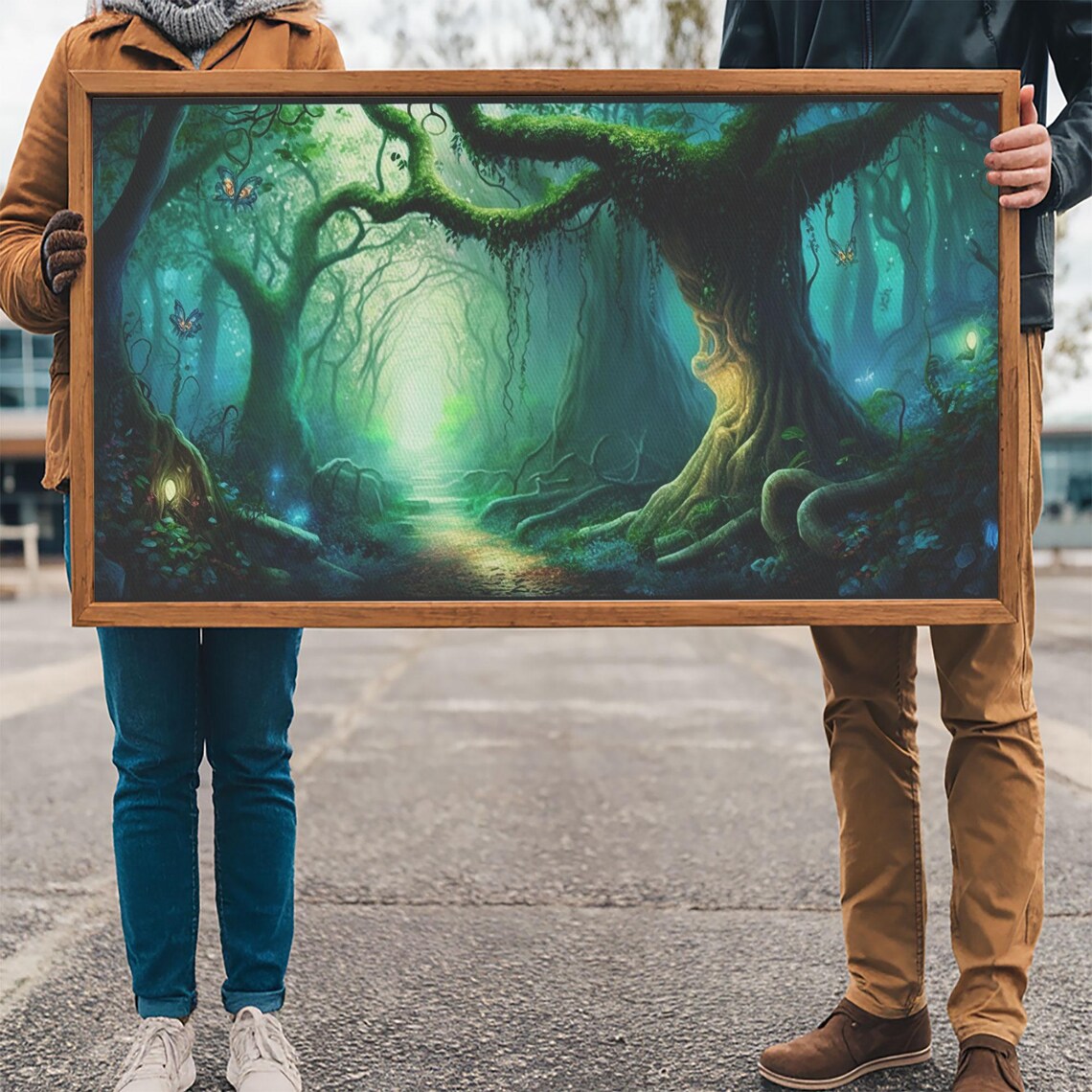 Magical Green Fairy Forest Mossy Archway Trees Glowing Path Wall Poster - Image 3