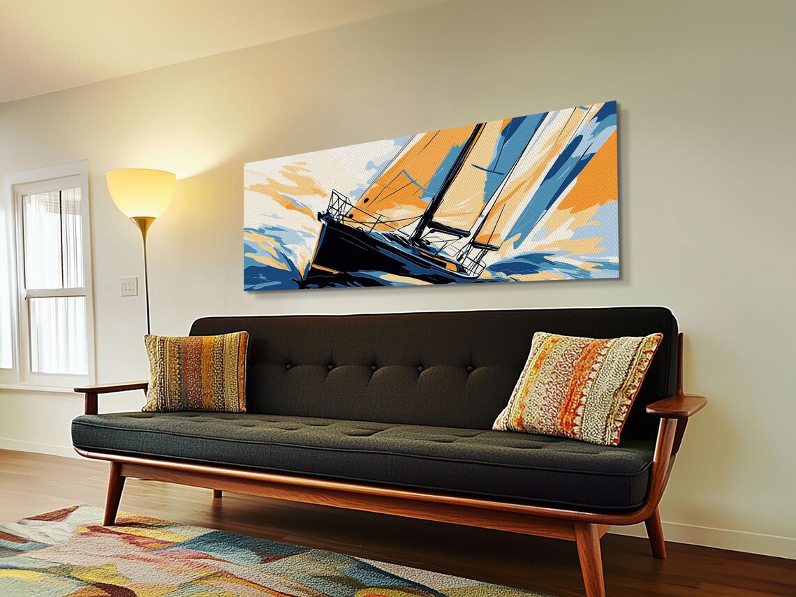 Pop Art Sailboat Racing On Waves Bold Colorful Seascape Print - Image 2