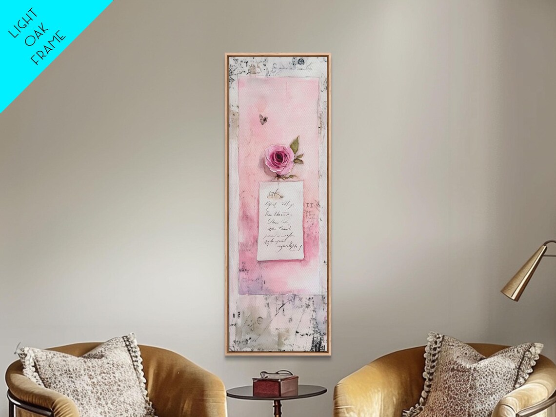Pink Rose Love Letter Mixed Media Romantic Vintage Art Poster