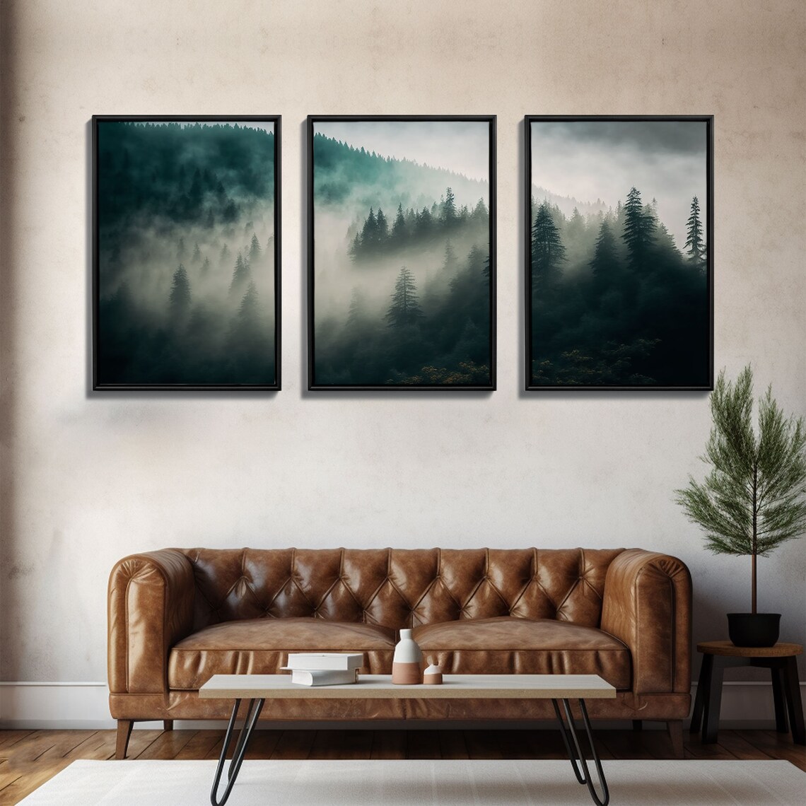 Misty Forest Foggy Landscape Farmhouse Art Print - Image 2