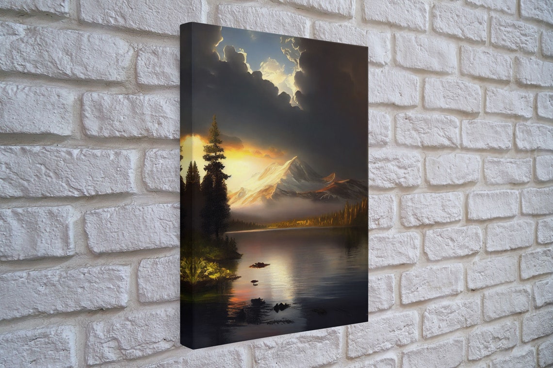 Framed Wall Art Wood Panel Effect Mountain Range Top Print Modern Art Rustic Decor For Living Room Original Mountain Painting - Image 4
