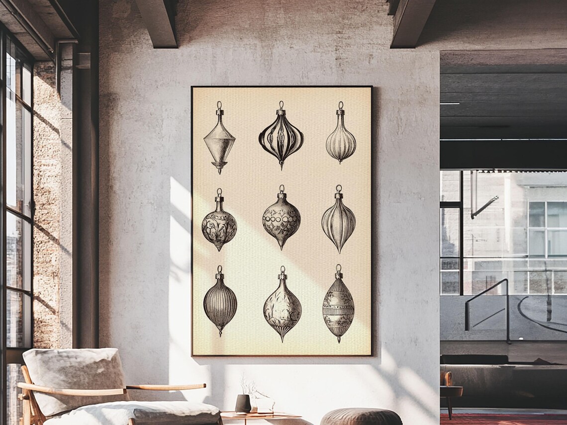 Nine Vintage Glass Christmas Ornaments Sketch Holiday Wall Art Print - Image 6