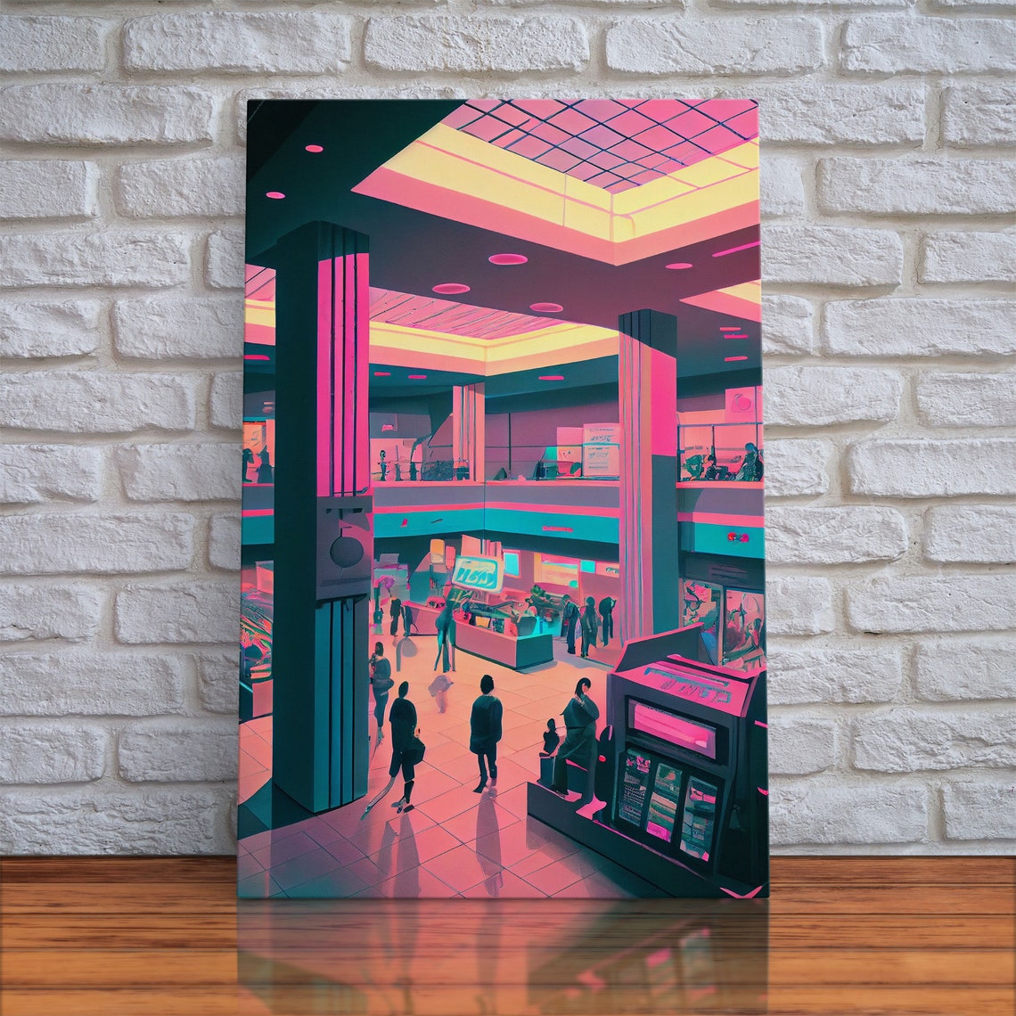 Retro 80s Mall Pink Teal Vaporwave Interior Neon Shopping Poster - Image 5